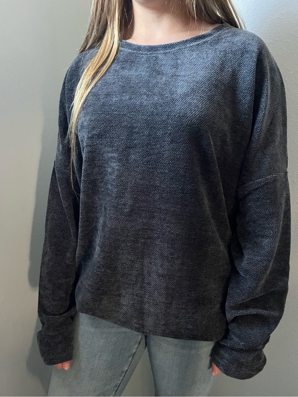 Gray Velour Pocketed Sweatshirt